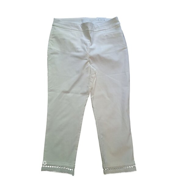 NWT Chicos Size 12 So Slimming Brigitte Slim Leg Cropped Pants With Lace Hem - W - Picture 1 of 9
